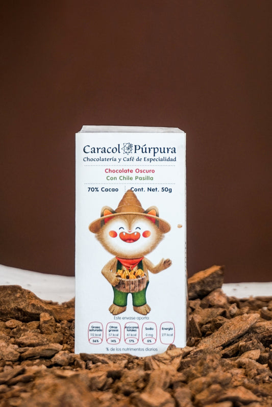Barra 70% cacao con chile pasilla